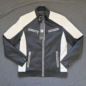 American Breed Mens Faux Leather Motorcycle Theme Jacket Size Medium Faux Fur